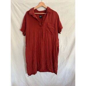 GAP Women's Red Lyocell Short Sleeve Collared Shirt Dress Size XXL